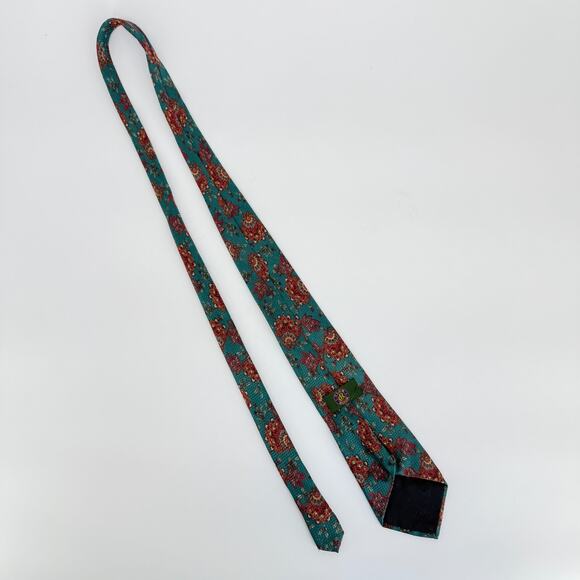 Vtg Club Room Italy Silk Tie Handmade Teal Red Paisley Floral Print Mens Necktie - Picture 3 of 7